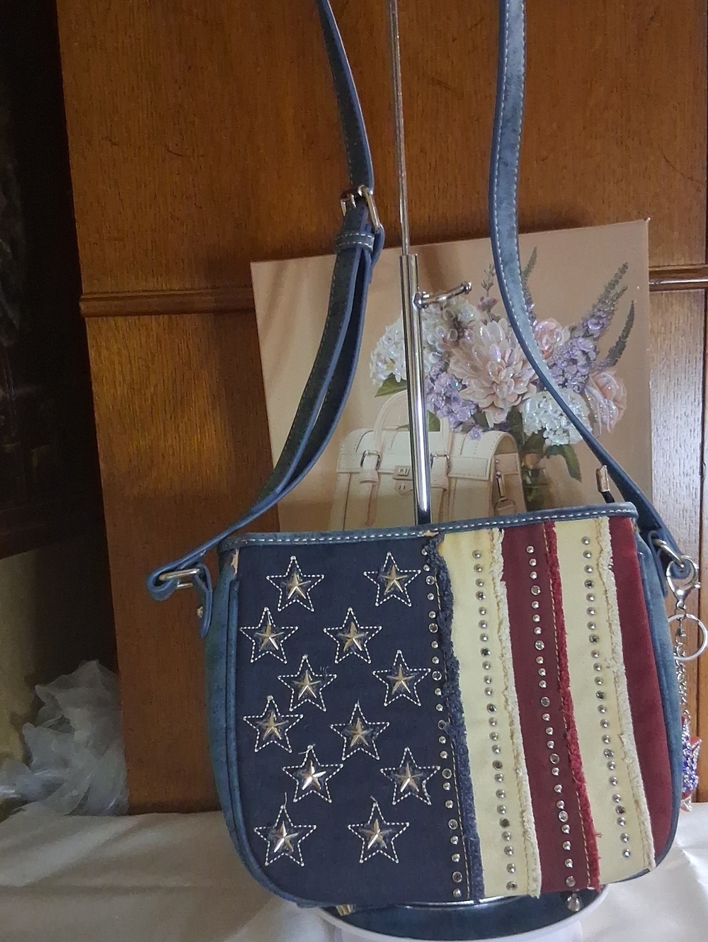 Montana West Star & Stripe Studded Crossbody - Blue, Red & Cream